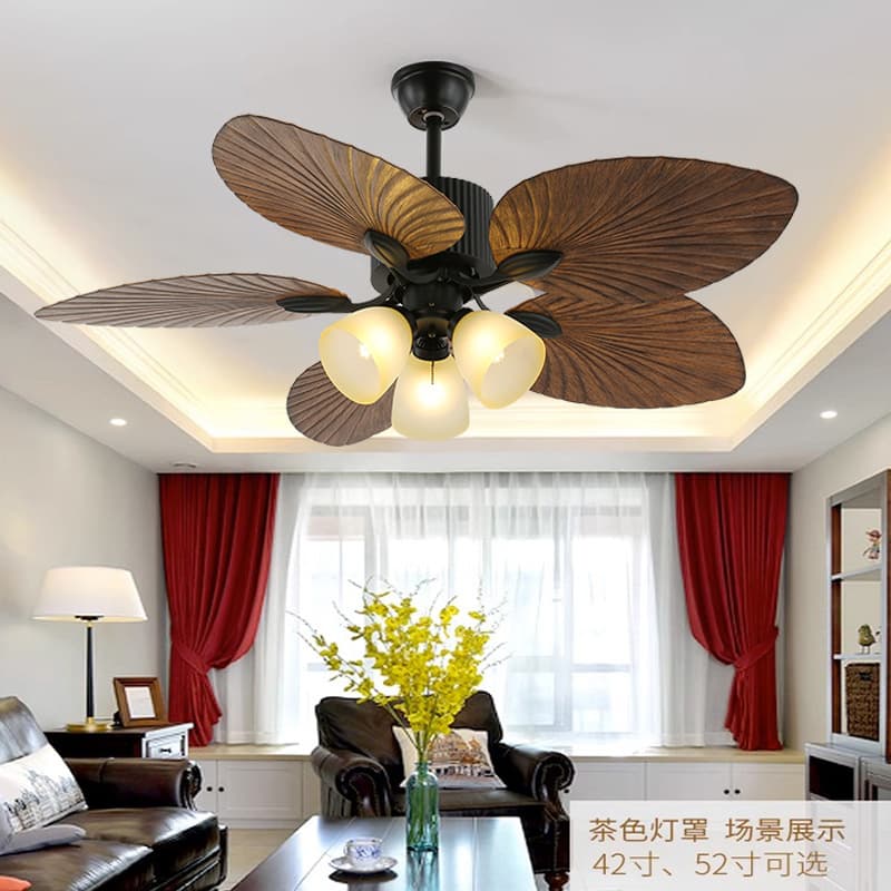 Vintage Ceiling Fan Light with Fan and Lamp for Living Room, Bedroom, Dining Room, Retro Electric Fan Light, Variable Frequency Remote Control, Commercial Use
