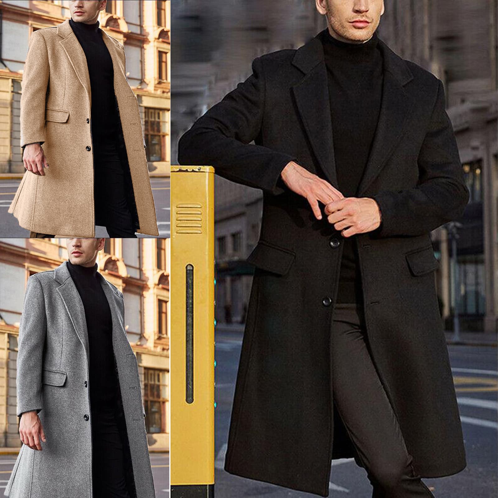 2024 New Cross-Border Foreign Trade British Style Men's Long Trench Coat Wool Overcoat Wish Men's Wool Jacket