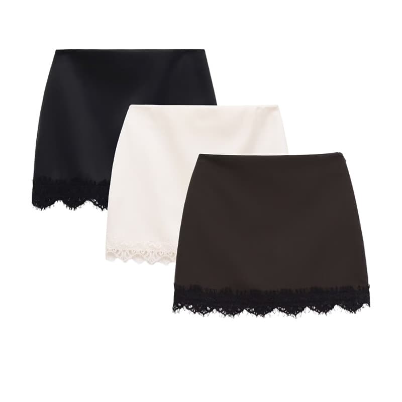 UNIZERA Women's 2026 Summer New Arrival High-Elegance Waist Silk Satin Texture Lace Skirt Pants 1165140