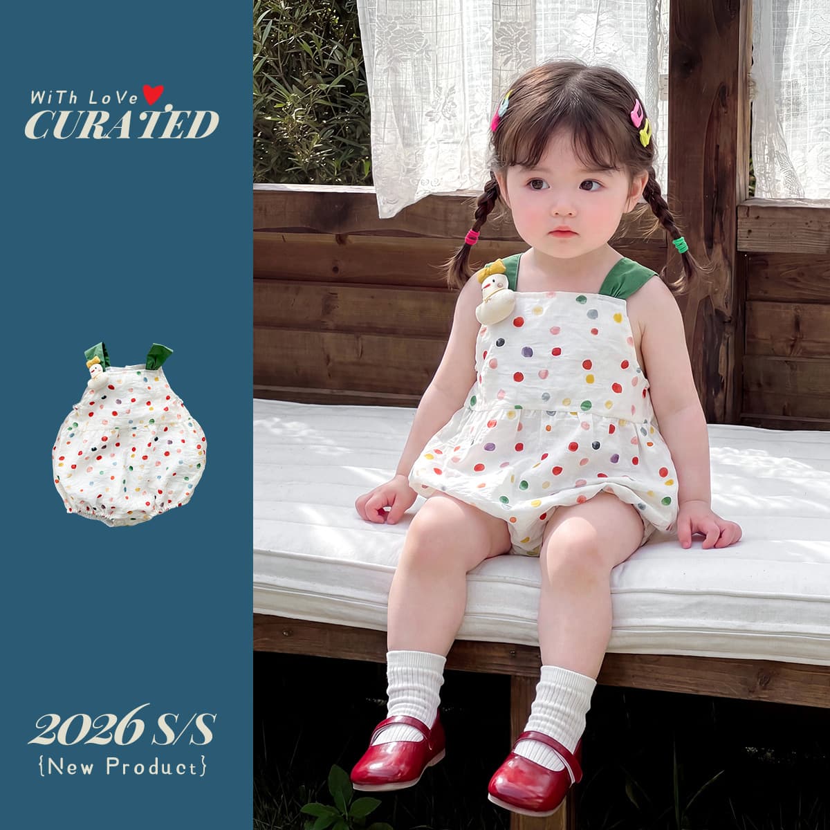 Baby girl's thin colorful polka dot harem girl's super cute doll sling triangle harem baby's breathable summer romper