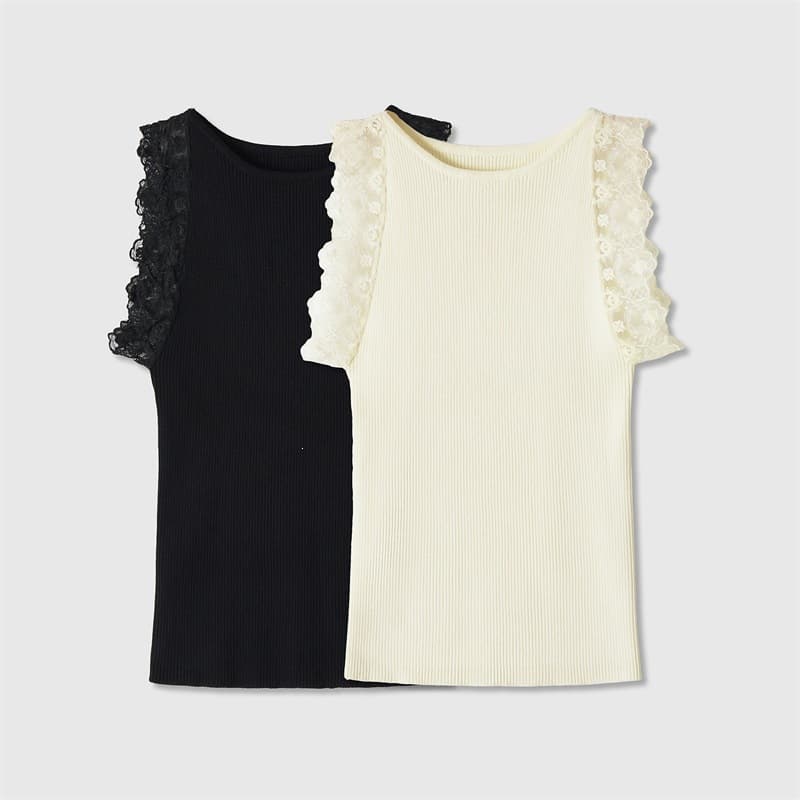 Export order! 2026 new summer European and American style sleeveless halterneck ribbed lace top 5039022