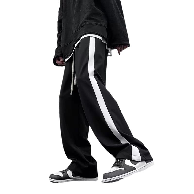 Striped Sports Pants for Men Summer Loose High Street Straight Wide Leg Pants Trendy Casual Pants