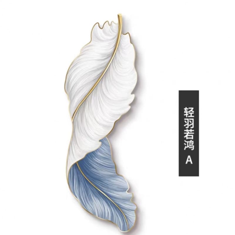 Irregularly shaped decorative painting, blue and white feather painting, for master bedroom, dining room, and children's room (60180).