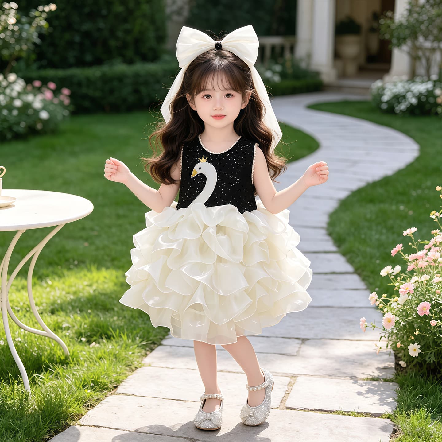 Girls' Summer Dress 2026 New Stylish Fashionable Princess Embroidered Bowknot Cake Tulle Dress for Children