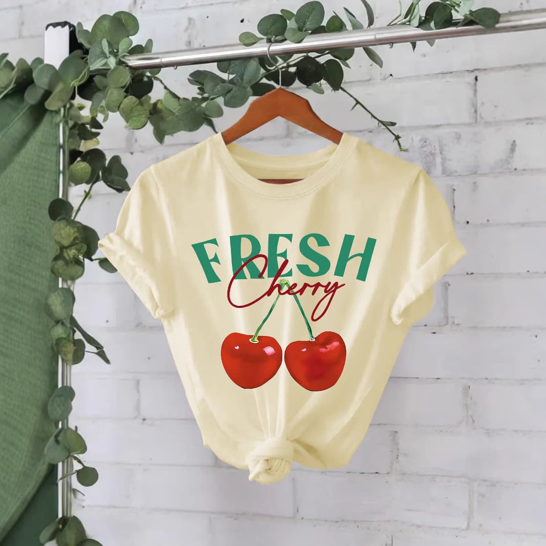 European Size Cotton T-Shirt | Amazon eBay New Fashion Short Sleeve Pure Cotton Cherry Summer European and American Trendy Women's T-Shirt