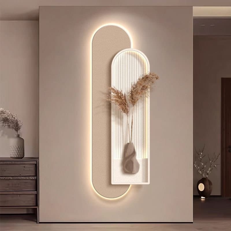 Cream Wabi-Sabi Style Entryway Decorative Painting, Light Luxury High-End Sense, Hallway Corridor Wall Art with Light, Suitable for Doorway