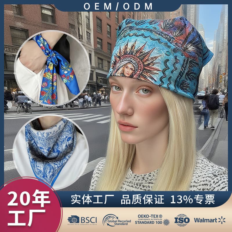 All-polyester headscarf, cross-border hot seller in Europe and America, custom small square scarf, trendy hip-hop street neckerchief, gift wrap cloth