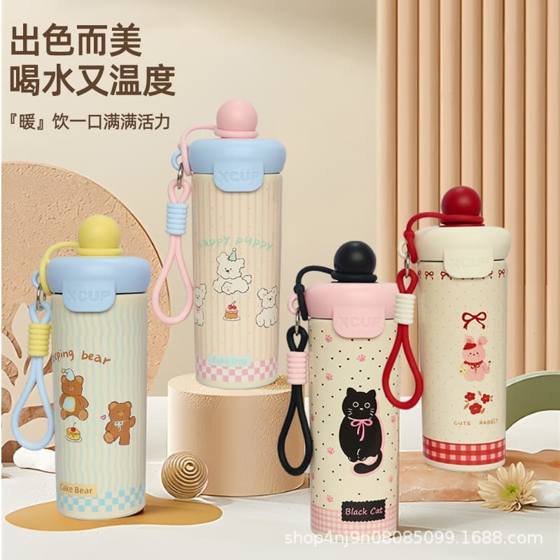 Cute Cartoon Float Cup 316 Stainless Steel Large Capacity Insulated Cup Outdoor Portable Straw Cup