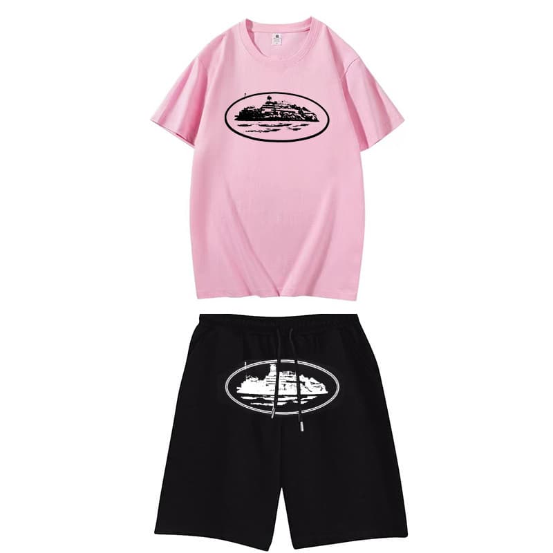 FW23 Corteiz Rules The World Tee Alcatraz pattern printed T-shirt cotton short-sleeved suit