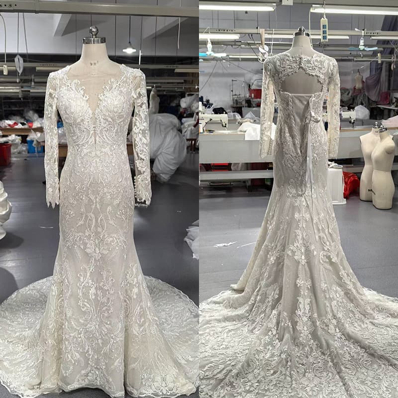 Deep V Mermaid Wedding Dress Sexy Elegant Slim Main Wedding Dress 2026 Niche New Long Sleeve Fashion Soft Tulle Chic
