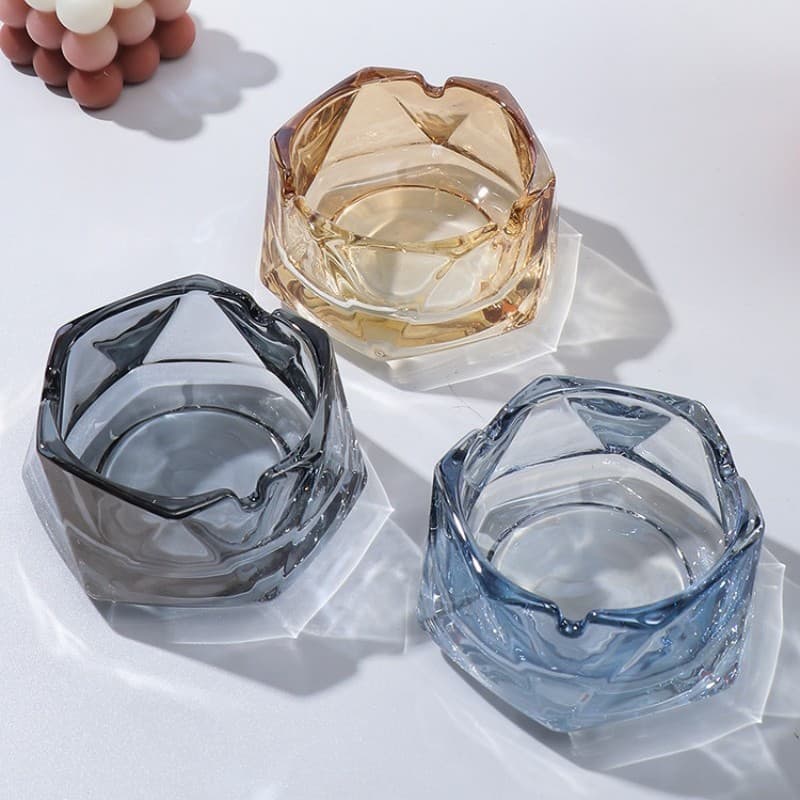 Nordic Style Creative Octagon Crystal Glass Ashtray Cigarette Tray Business Office Living Room Ashtray Craft