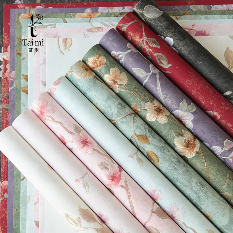 Taimei High-Quality Peach Blossom Series Printed Paper Fresh Flower Wrapping Paper Florist Shop Packaging Material Bouquet Wrapping Paper
