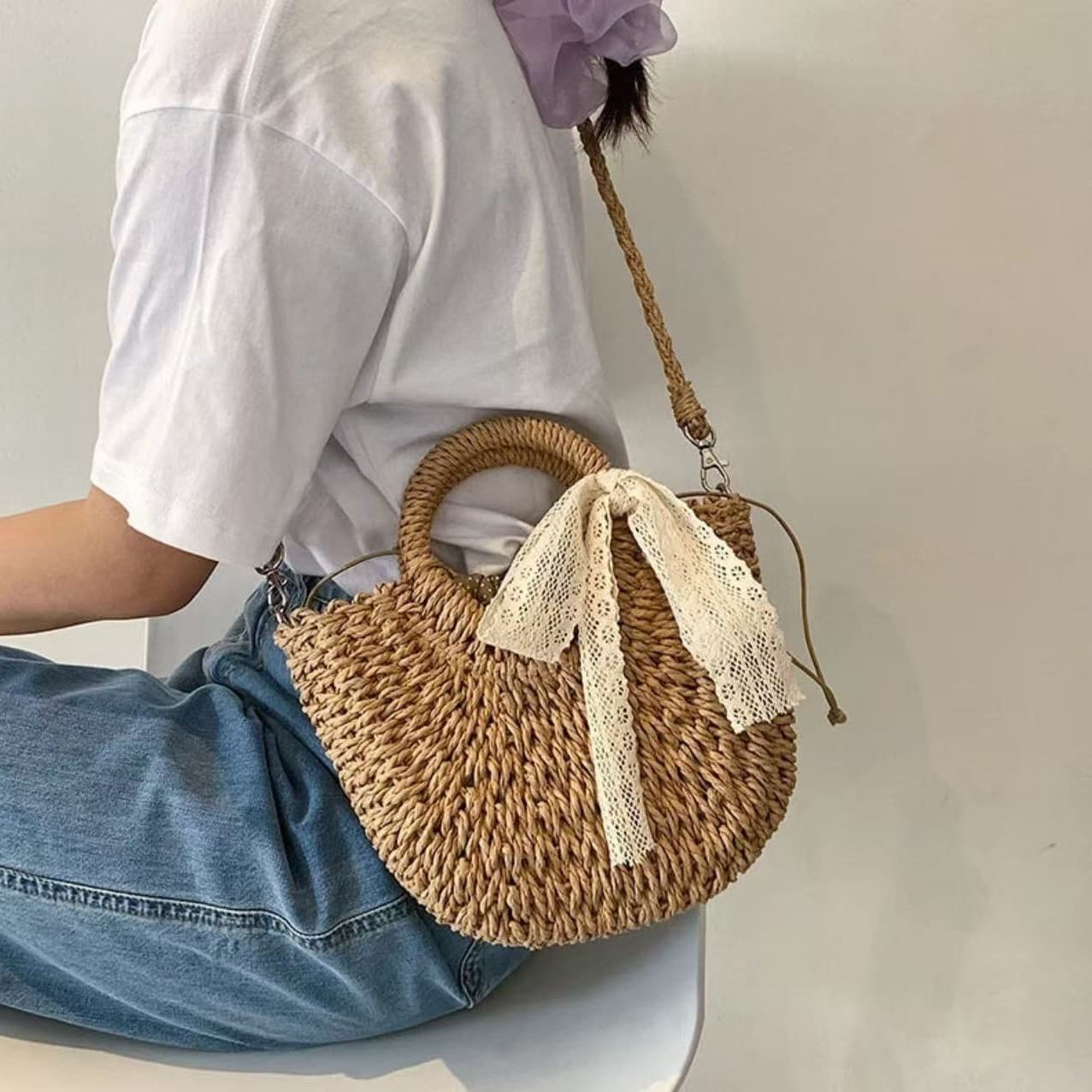 Braided Beach Crossbody Phone Bag Women's Versatile Handbag Medium Hardness Polyester Lining Dig Bag Other Main Material