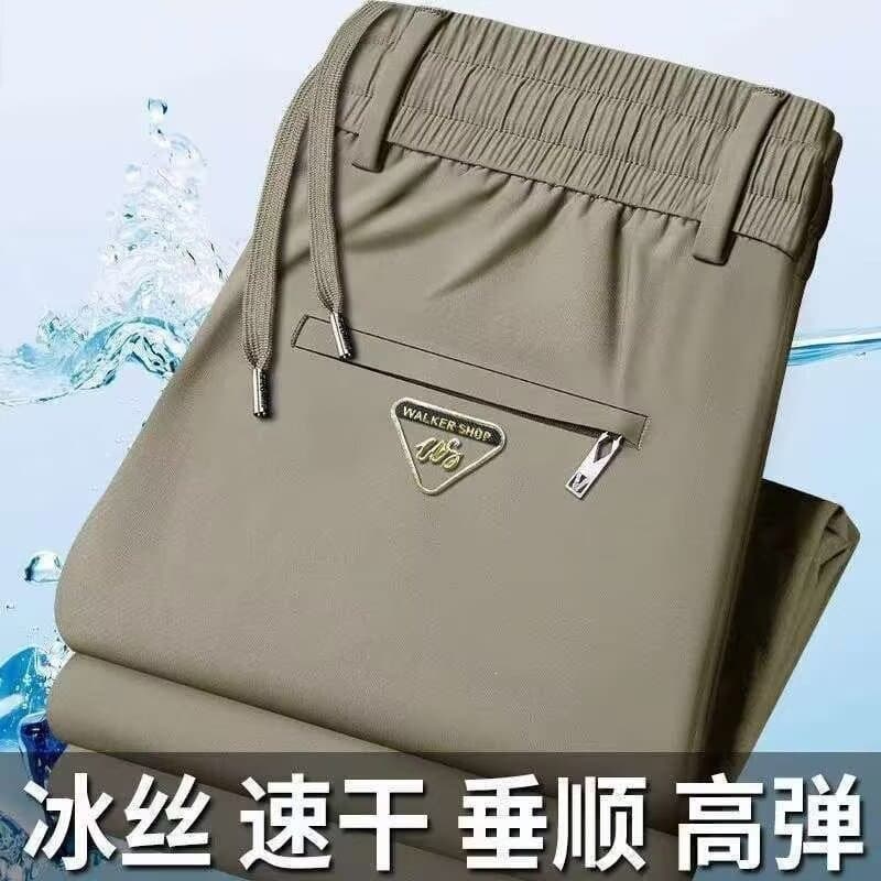 Big Size Men's Thin Summer Pants, Middle-Aged Straight Leg Elastic Waist Sports Sweatpants
