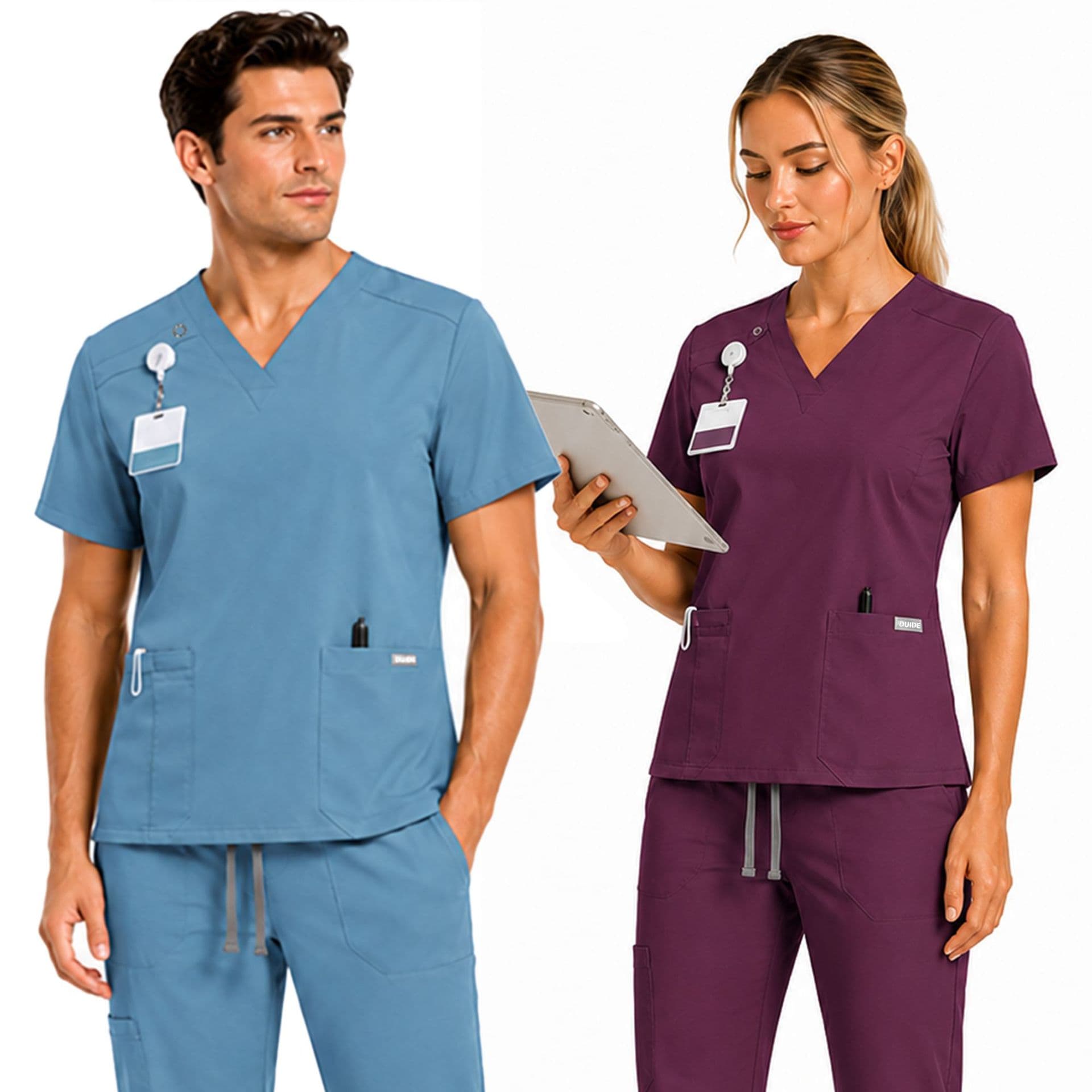 Cross-Border Amazon Doctor and Nurse Work Uniform V-Neck Surgical Gown Multi-Pocket Quick-Dry Polyester Medical Uniform Set