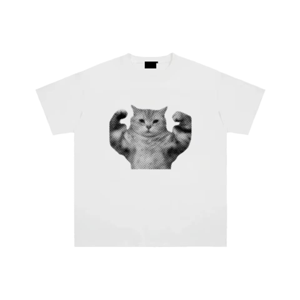Yes, Sir Cute Cat Print Oversized T-Shirt Unisex Retro Aesthetic Streetwear Harajuku Short Sleeve