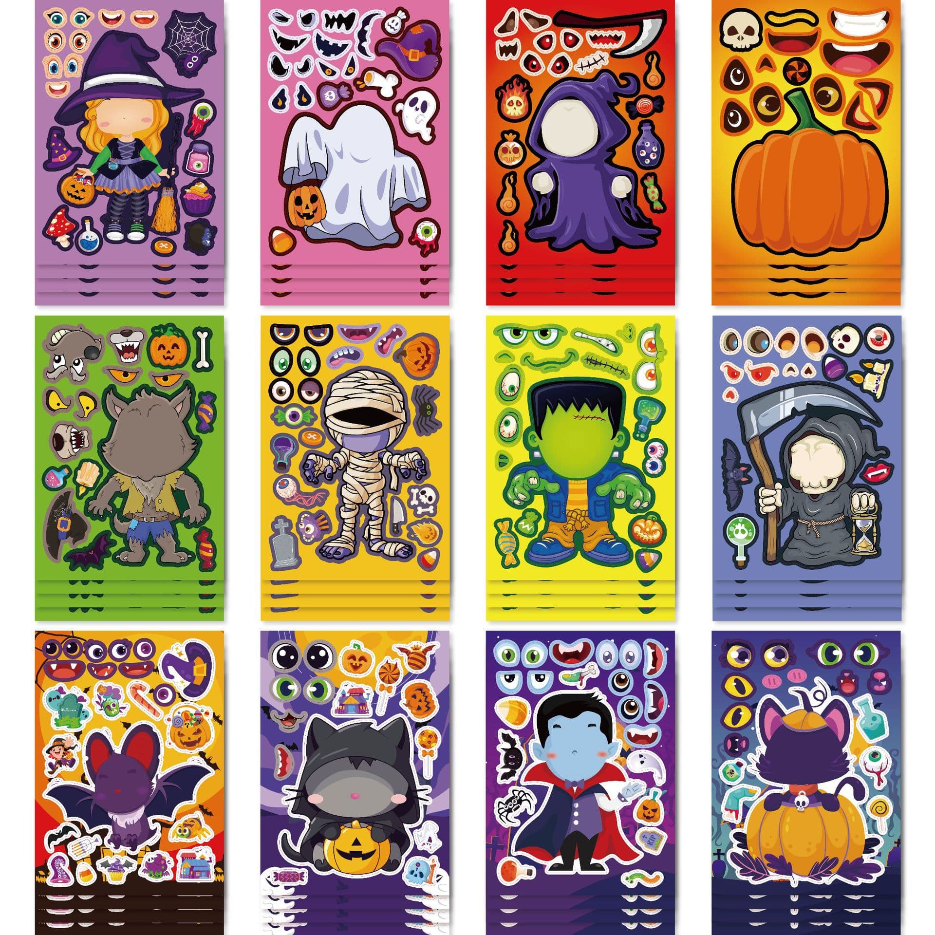 Interactive Halloween Cartoon Puzzle Stickers for Kids Parent-Child Activity Cute Design Scary Theme Educational Crafts
