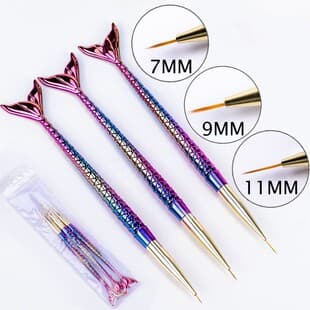 Premium 3-Piece Shimmer Mermaid Liner Brush Set, Gradient Mermaid Tail Handle Nail Art Painting Liner Brush, Nail Art Brush Set