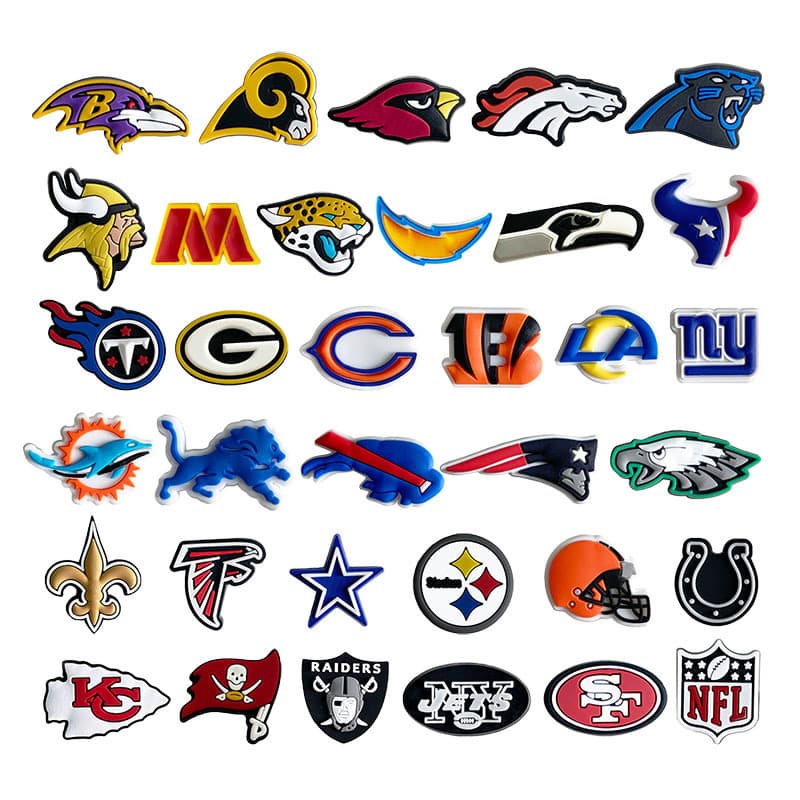Rugby team logo shoe flower NF series Amazon cross-border clog shoes diy accessories shoe flower shoe buckle pvc soft glue