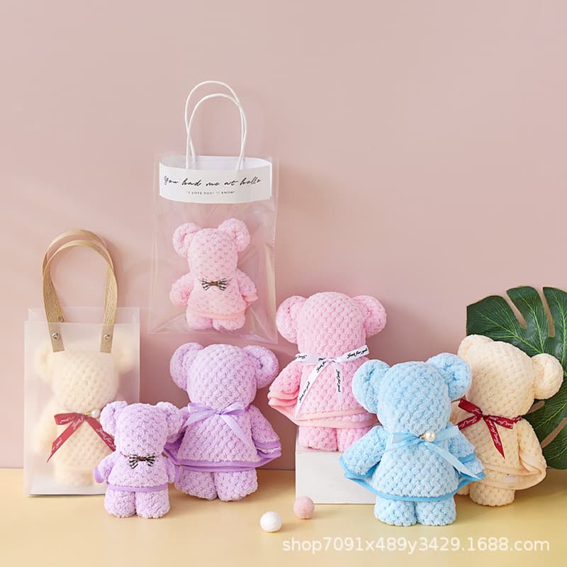 Wholesale teddy bear towels as souvenirs, wedding favors, red-themed wedding events, coral fleece towels, and other gifts.