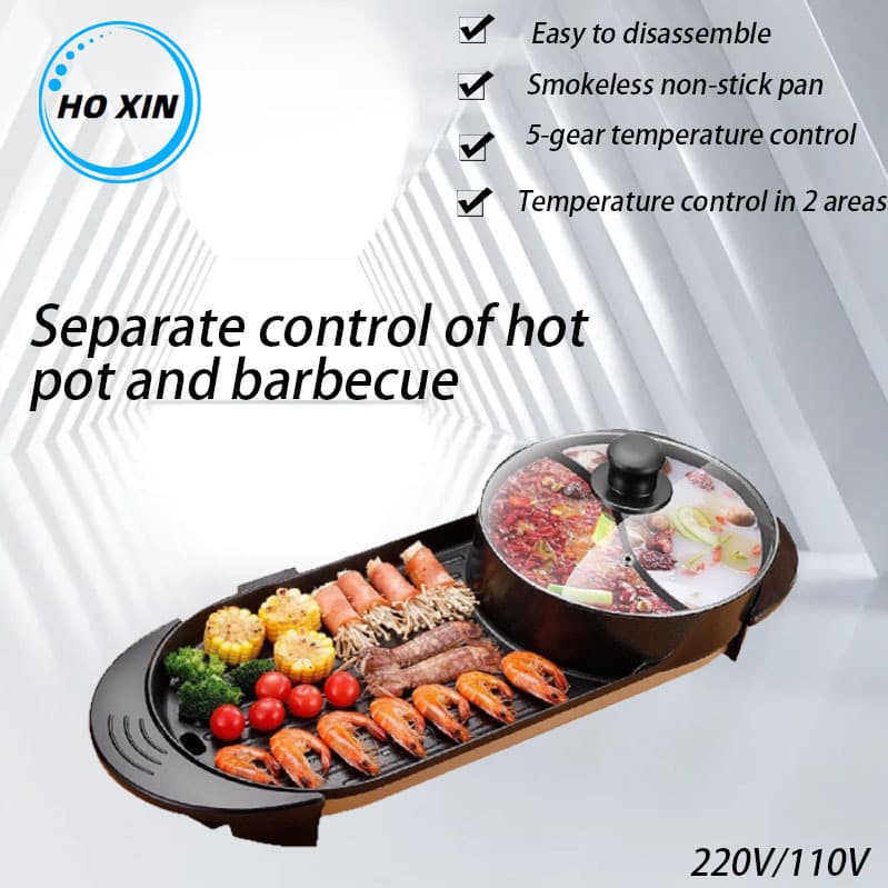 Electric Hot Pot and Baking Pan, Dual-Purpose Electric Roasting Plate and Hot Pot