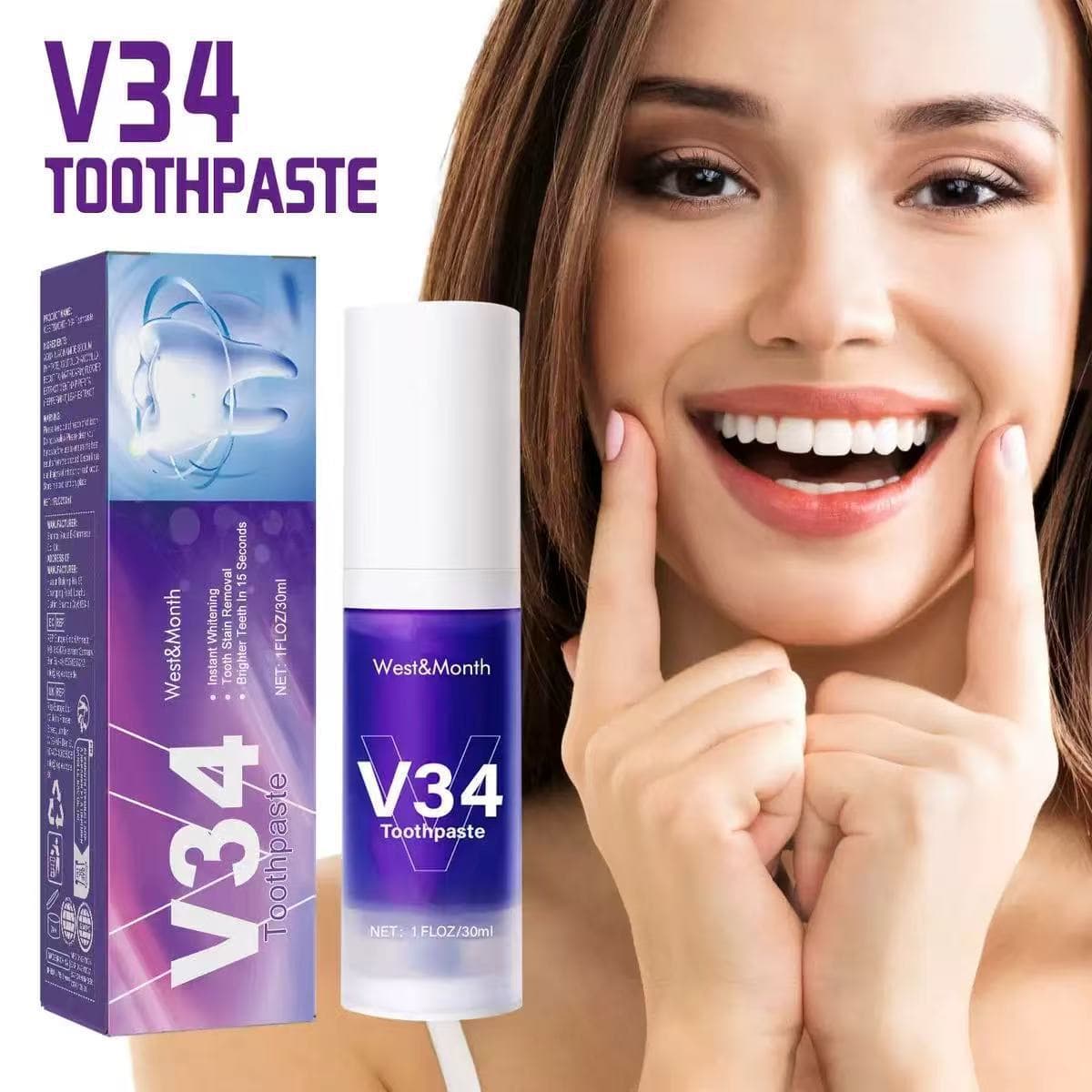 Cross-border Exclusive West&Month V34 Dental Mousse Whitening Toothpaste Stain Removal Improves Yellow Teeth Fresh Breath