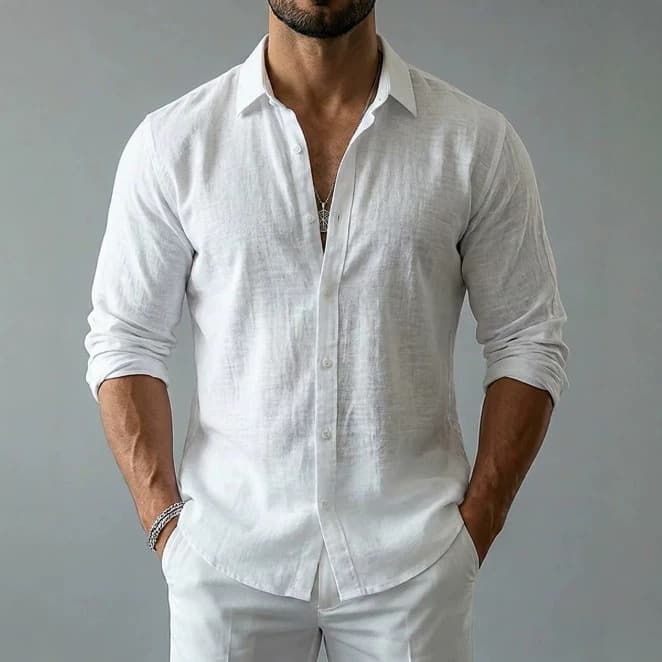Men's solid color cotton and linen long-sleeved shirts for men in spring and autumn breathable lapel casual cardigans retro wrinkled texture shirts for men