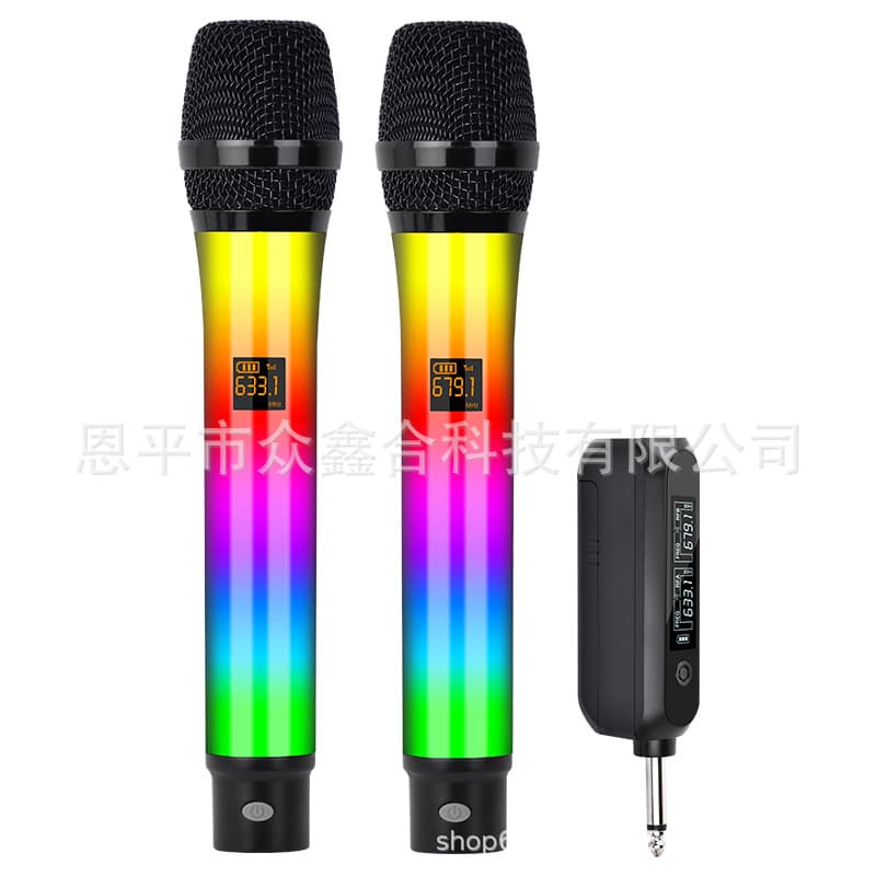 RGB Wireless Microphone Universal Mic Outdoor Stage Karaoke Live Streaming Speaker Mixer Handheld Microphone WX81 One-to-Two