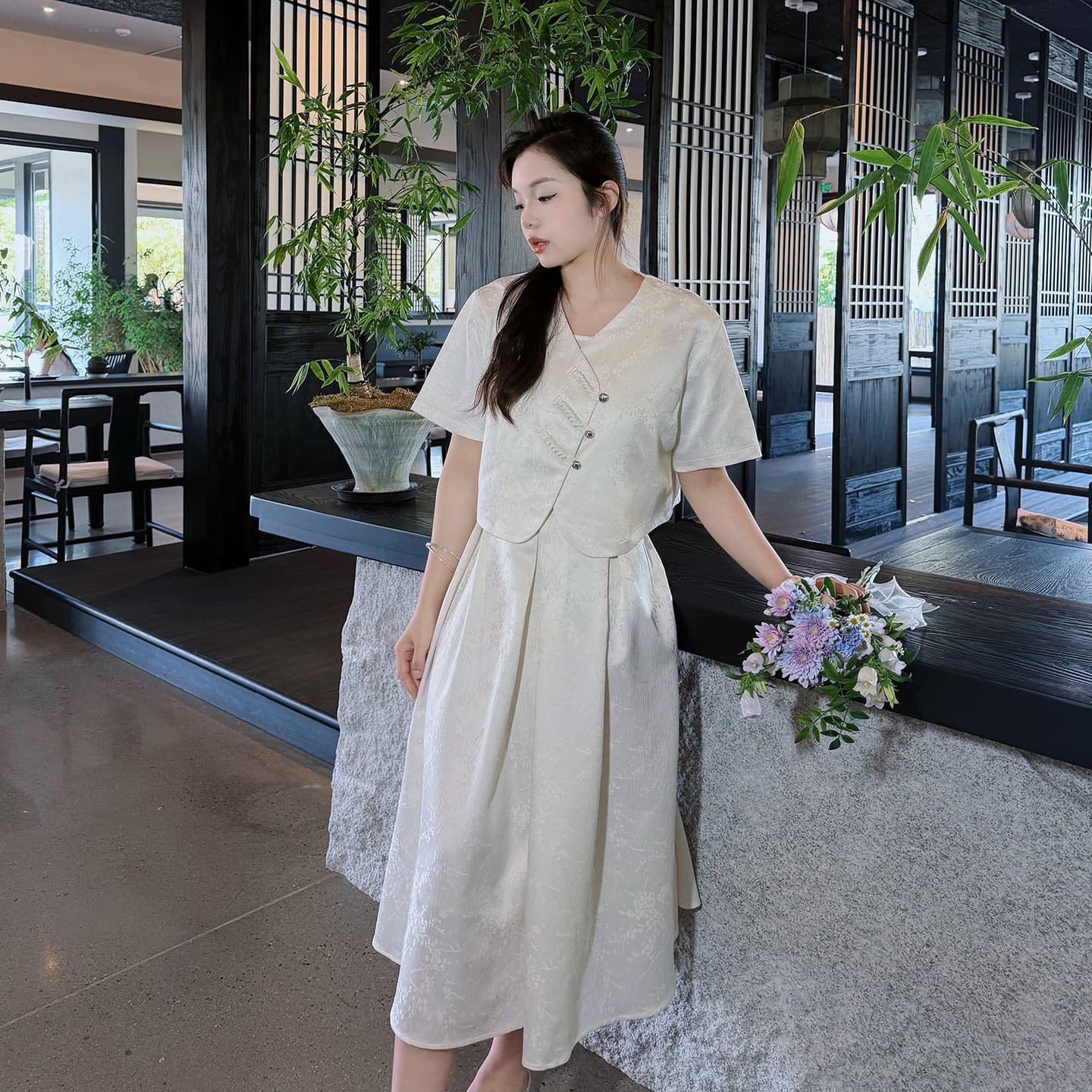 2352 Xuanchen slightly fat large size new national style improved version cheongsam suit summer fat MM temperament gentle style two-piece set