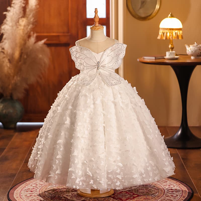 Girls dress white fairy princess dress evening singing competition long dress host catwalk piano performance costume