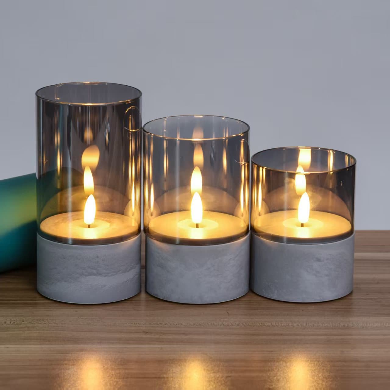 Simulated LED Candle Light, Battery-Powered Electronic Candle for Wedding Decoration, Light Luxury Cement Candle, Cross-Border
