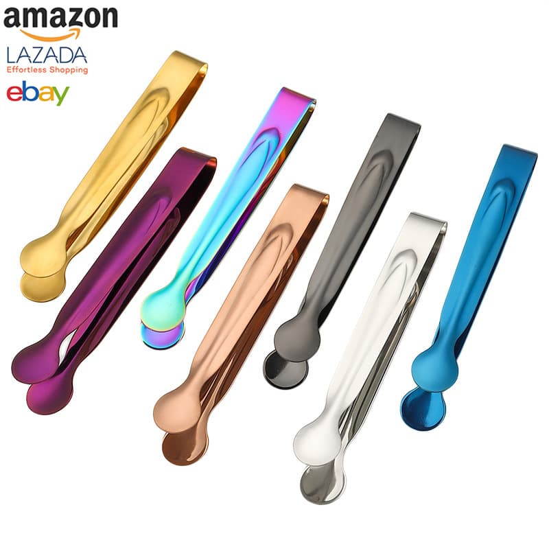 Source Factory Stainless Steel Round Head Ice Tongs Cross-Border Stock Sugar Tongs Food Tongs Bread Tongs Ice Tongs Wholesale