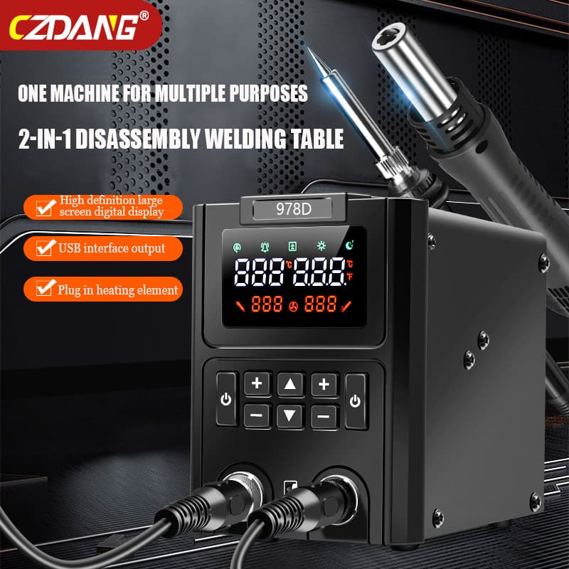 Cross-border New 978D Soldering Iron Hot Air Gun 2-in-1 Hot Air Gun Soldering Station Desoldering Station Mobile Phone Repair Soldering Station