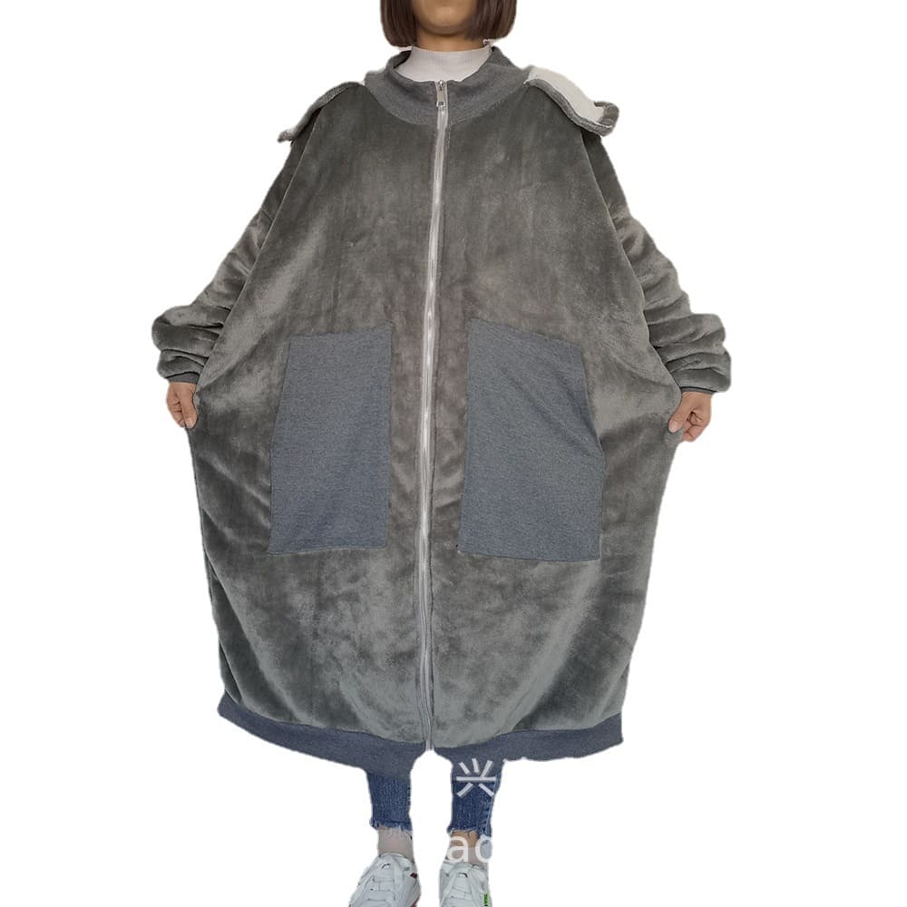 Autumn/Winter Wearable Long Zippered Hooded Lazy Blanket Men and Women Warm Home Hugglehoodie Pullover Blanket