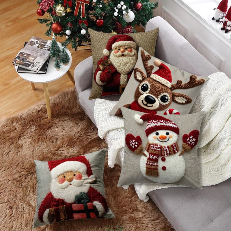 Amazon Hot Selling Christmas Series Pillow Cover Short Plush Material Holiday Atmosphere Decorative Cushion Cover Cross-border
