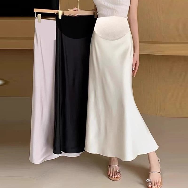 Maternity Skirt Summer Lightweight 2025 New Arrival High-waist Acetate Satin Mermaid Skirt A-line Long Skirt Spring/Summer Style