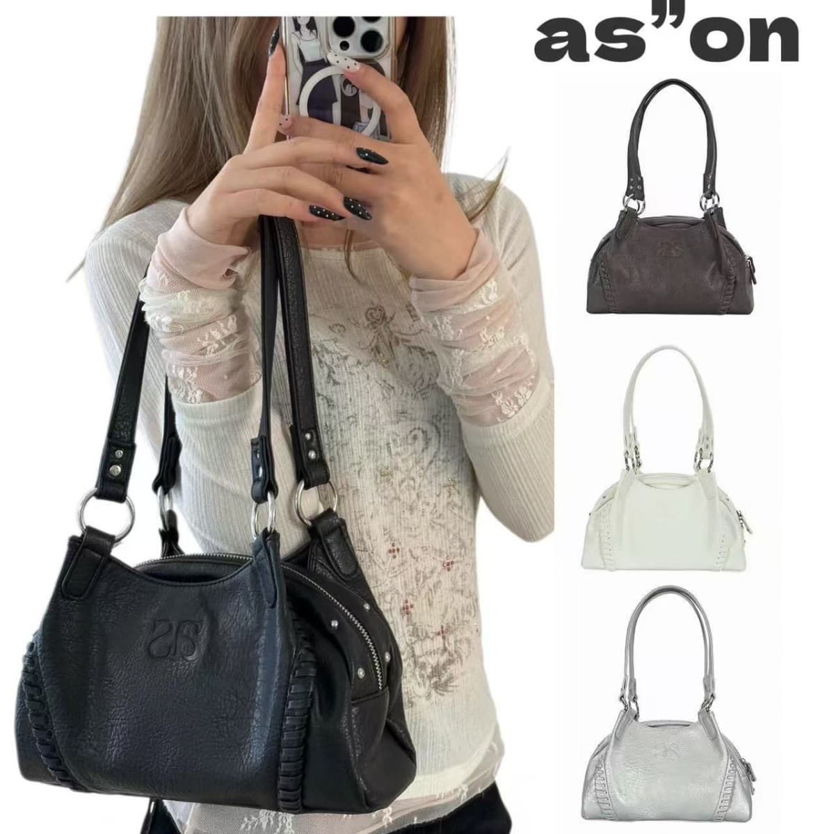 Korean Ason Wanderer Bag Blogger Same Style 25FW Leather Mini Motorcycle Bag Shoulder Underarm Large Capacity Handbag