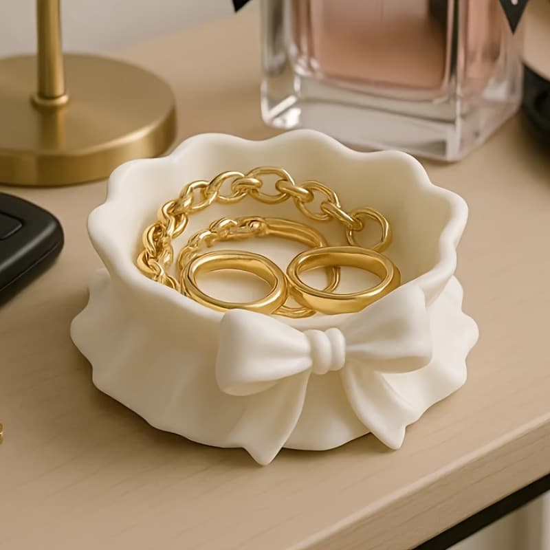 Cross-border hot-selling 3D printed bow jewelry storage tray Cute ruffled bow jewelry tray