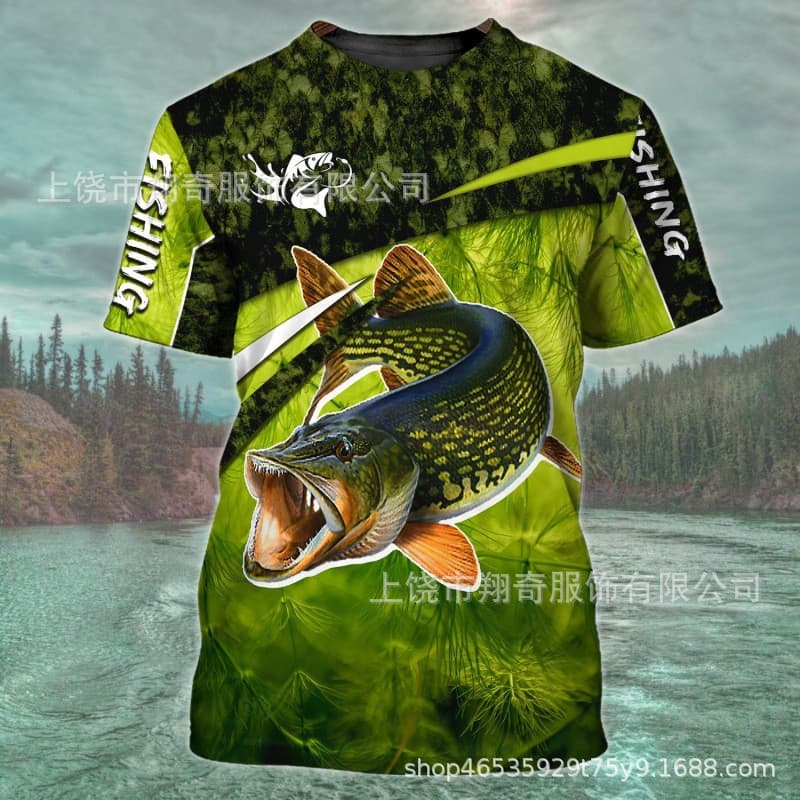 2026 New Men's T-Shirt Short Sleeve Top Summer Clothing Fishing Pattern Shirt Men's Dress Streetwear