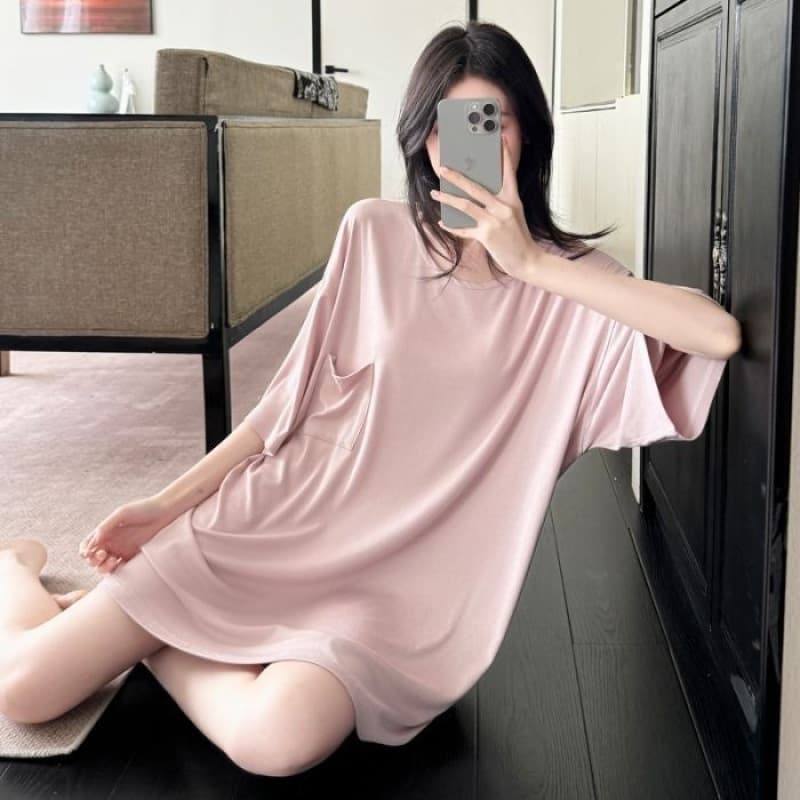 New Internet celebrity modal large size loose nightgown for women summer short-sleeved simple solid color mid-length pajamas home wear