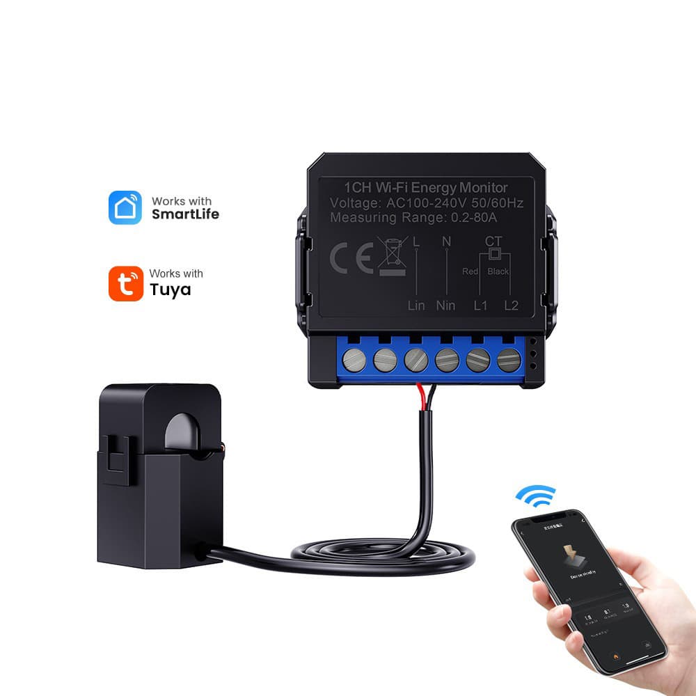 Tuya WiFi Power Monitor 80A Current Mobile App Real-Time Monitoring Power Statistics Switch Meter
