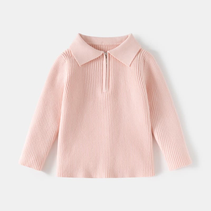2025 Fall/Winter Kids Girls Solid Color Mock Neck Knit Top Baby Ribbed Single-Layer Core-Spun Soft Sweater