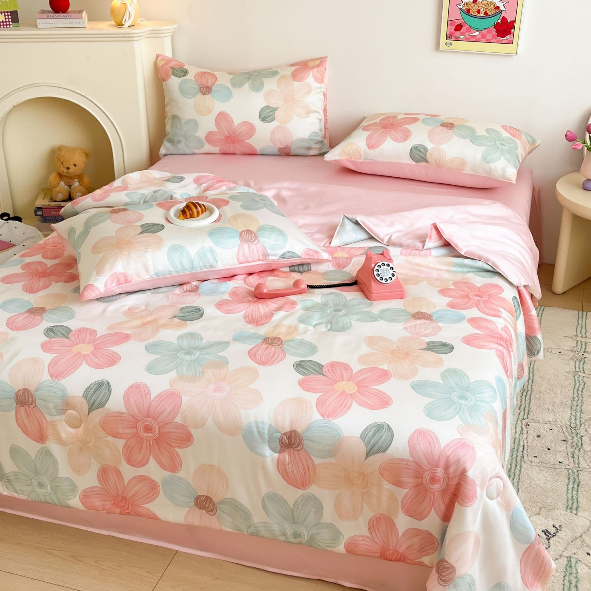 Ice Silk Cool Summer Quilt 4-Piece Set 2026 New Summer Air Conditioning Blanket Machine Washable Student Thin Quilt