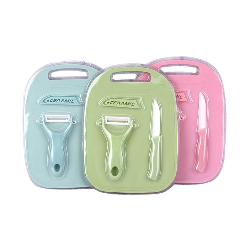 Creative Ceramic Fruit Knife Three-Piece Set with Stainless Steel Peeler and Gift Packaging