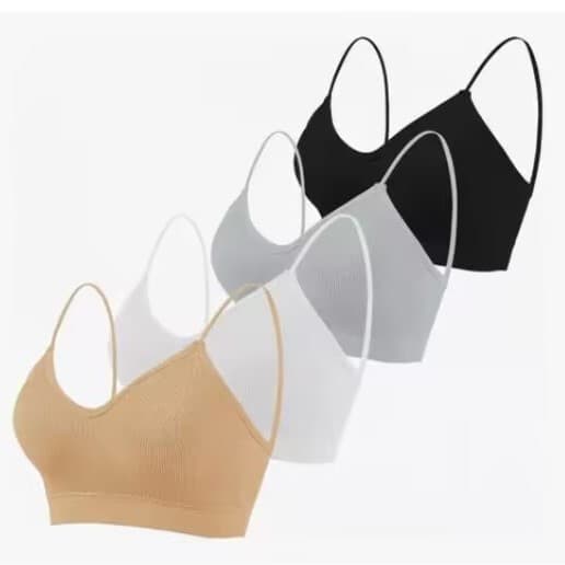 4-Piece Seamless Plus Size One-Piece Tube Top with Bra Pads, Women's Back-Beautifying Ribbed Wrap Thin Strap Bra Camisole