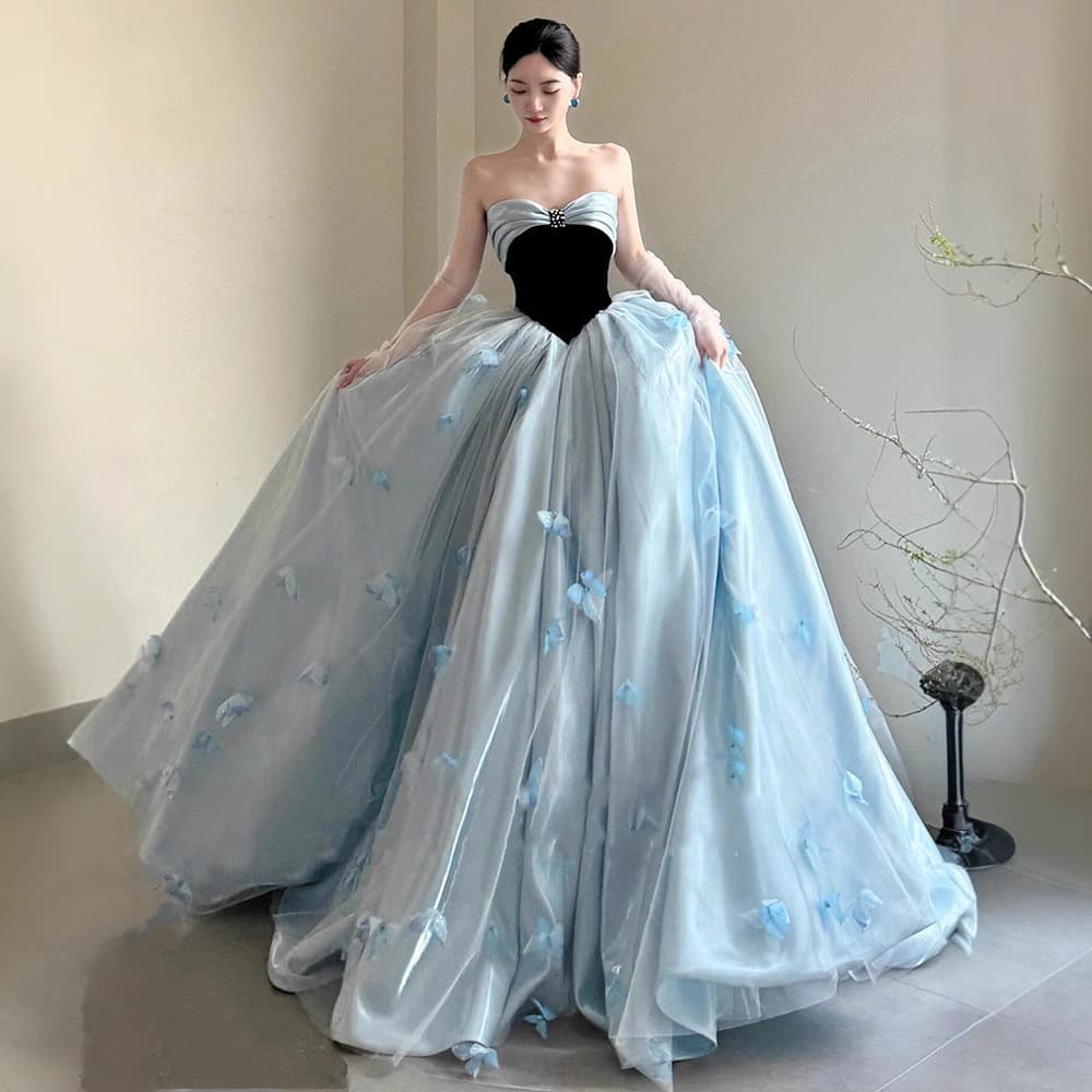 Tube top blue evening dress female niche high school student super fairy coming of age ceremony birthday party princess dress