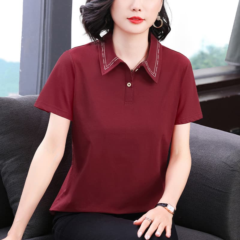 Mother's Short-Sleeve T-Shirt 2026 New Spring Skin-Friendly Casual Top Slim Fit Middle-Aged Women's Polo Shirt