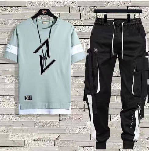 Men's Short Sleeve T-Shirt Summer Thin Casual Trendy Pants Sports Set Loose Fit Half Sleeve Tee