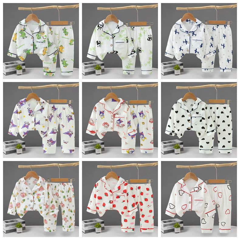 Kids Pajamas 2026 Cotton Gauze Children's Pajamas Cute Summer Long Sleeve Long Pants Set