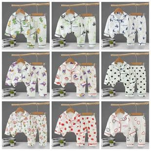 Pajamas for Kids 2026 Cotton Gauze Children's Pajamas Cute Summer Long Sleeve Long Pants Set
